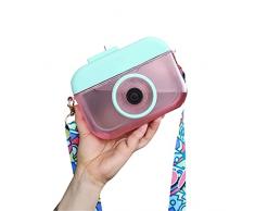 Eteslot Bottiglie di Acqua Carina Impermeabili con cannucce, Bottiglie di Acqua di plastica a Forma di Fotocamera Creativa Kawaii, BPA Brocca dAcqua Trasparente Gratuita con Cinturino