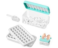 Relota Ghiaccio Stampo Blu, Stampi Ghiaccio Silicone con Contenitore, Coperchio e Mestolo per Ghiaccio da 64 Cubetti Ghiaccio, Contenitore Ghiaccio per Cocktail, Whisky, Bevande, Caffè