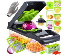 Tagliaverdure 16 in 1 affettaverdure manuale, mandolina da cucina con guanti antitaglio spazzola di pulizia affettaverdure con 8 lame diverse per aglio, cavolo, carote, patate, pomodori, peperoni