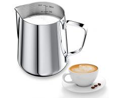 Newaner 600ml Bricco Latte Professionale per Montalatte Inossidabile 304, Lattiera con Segno di Misurazione 12oz, Lattiera Mucca per Cappuccino, Espresso, Latte Art, Perfetta per Gli Amanti del Caffè