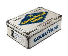 Nostalgic-Art Contenitori di latta retrò piatti, Goodyear – Logo White – Idea regalo per amanti di auto e moto, con coperchio, Design vintage, 2,5 l