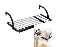 REFORUNG Stendibiancheria da Balcone Estensibile 62-110cm Stendino da Balcone Allungabile Stendibiancheria da Balcone in Acciaio Inox Stendino da Appendere al Balcone per Uso Interno ed Esterno