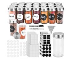 Elagel Barattoli Spezie,100ml Barattoli Cucina,24 Barattoli Vetro con Acciaio Inox Coperchio,Portaspezie Barattoli Rotondo con Imbuto,Etichetta,Cantenitore