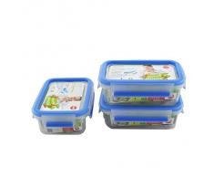 Emsa Clip & Close 017032508570 Contenitore Salvafreschezza, Set 3 Pezzi, Plastica, Trasparente/Blu, 0.55 l