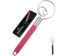 ORBLUE Frusta per pasta danese con manico rivestito in silicone, miscelatore in acciaio inossidabile, rosso rosso