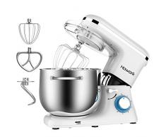HOWORK Impastatrice Planetaria 1500W 8Litri 6 Velocità Robot da Cucina con uncino impastatore e mescolatore in alluminio, frusta in acciaio INOX, coperchio paraschizzi, Garanzia 5 Anni