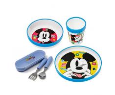 damaloo Mickey Mouse Set Svezzamento Prima Pappa Antiscivolo con Posate. Piattino pappa svezzamento, ciotola, tazza, posate con custodia. Set pappa bambina riutilizzabile 5 pz - BPA Free