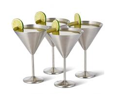 OS Oak & Steel ENGLAND 4 Bicchieri da Cocktail Martini Argento, Calice Infrangibile in Acciaio Inossidabile.
