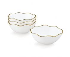 fanquare Set di 4 Ciotole per Zuppa in Ceramica Bianca, Ciotole per Cereali per la Colazione in Porcellana, Ciotole per Riso Cinesi con Bordo Dorato
