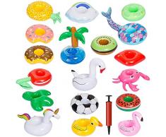 GWHOLE Portabicchieri Gonfiabili per Piscina 18pz Porta Bevande da Piscina Set con la Pompetta per La Festa in Piscina sulla Spiaggia,Ciambella, Cigno, Granchio, Cocomero e altri motivi