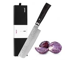 hecef Coltello da Cuoco Cucina, con Lama Martellata in Acciaio Inox ad Alto Tenore di Carbonio 7 ‘’ Coltello Nakiri da Cucina per Verdure e Frutta