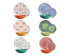 KASANOVA piatti per 6 persone - Set tavola 18 pezzi in porcellana e stoneware Bali colori assortiti