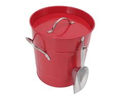 Secchiello per il Ghiaccio con Coperchio e Paletta Ghiaccio Secchio Termico Ghiaccio a Doppia Parete Secchiello Portaghiaccio per Champagne o Vino 19,5 x 20,5 x 16 cm (Rosso)