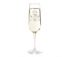 AMAVEL Flute con Incisione per i 70 Anni, Auguri di Cuore, Personalizzato con Nome, Bicchieri da Spumante in Vetro, Calici Champagne, Accessori Decorativi Cucina, Idee Regalo Originali