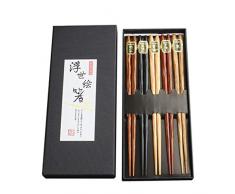 5 paia di bacchette giapponesi Chopsticks sushi bacchette di bambù bambù lavabili in lavastoviglie con lussuoso nero fatto a mano (multicolore, taglia unica)