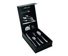 Arcos Serie Burdeos - Pacco Regalo Set di Posateria 24 Pezzi (6 Coltelli + 12 Cucchiaio + 6 Forchetta) - Monoblocco Unipezzo Colore Argento