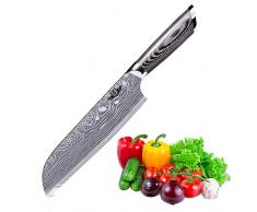 Kitchen Emperor Coltello da Cucina, Coltello Santoku, Coltelli Chef, Cotello da Verdura di Carbonio di Alta qualità in Acciaio Inossidabile con precisione di Taglio e con Manico ergonomico Coltello