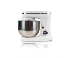 PRIXTON KR200 - Planetaria e impastatrice per dolci e pizza - Potenza 1200W - 6 velocità - Ciotola in Acciaio Inossidabile 5 litri - 3 accessori - Coperchio trasparente - Colore Bianco