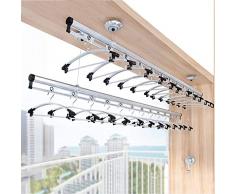 DRYING RACK Stendibiancheria per Soffitto Asciugamani A Soffitto E Parete Stendino per Interni Stendipanni Asciugabiancheria per Bucato in Alluminio 150cm Argento