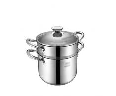 SZQ-Pentole bagnomaria Pasta Pot, Campeggio Esterno Barbecue Cooking Tools Mensa Scolastica da Cucina 2 Livello con Vetro temprato,Pentola Multifunzionale (Color : Silver, Size : 22CM)