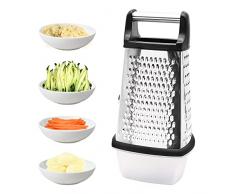 YHSKJCD Grattugia a 4 Lati, Multifunzionale Grattugia Verdure in Acciaio Inox Grattugia per Formaggio Frutta Verdura Carote