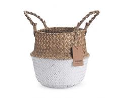 Cesto Vimini Naturale Seagrass con Manico Ceste per Piante Cestini Portaoggetti Cesti Portabiancheria per Bagno (Bianca)