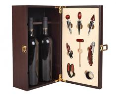 COOKO CONFEZIONE REGALO IN LEGNO PER DUE BOTTIGLIE DI VINO SET PER SOMMELIER 8 ACCESSORI