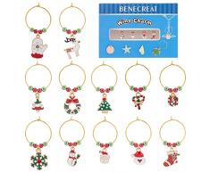 BENECREAT 24 Set di cartellini per Bicchieri da Vino con Motivi Natalizi, cartellini segnabicchieri con 12 cartellini Stile, Perline e creoli per ldecorazione di Cocktail