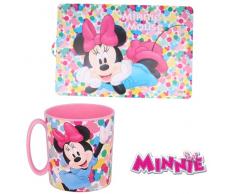 MINNIE MOUSE | Set Merenda Colazione 2 Pezzi con Tovaglietta Americana Plastificata Sottopiatto e Tazza Bicchiere 350ml per Microonde