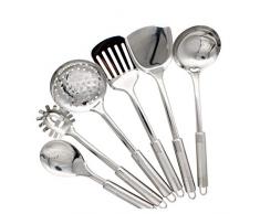 Abcsea 6 Pezzi Set di Utensili da Cucina in Acciaio Inox, Cucchiai da Cucina, Spatola da Cucina, Cucchiaio Forato, Cucchiaio da Zuppa