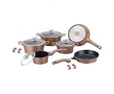 Royalty Line Set 14 Pezzi in Pietra PENTOLE PADELLE e Coperchio LAVICA Roy, per Uso Professionale E Domestico, Modello RL-ES1014M - Rame