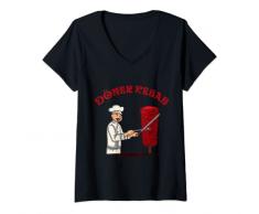 Donna Döner Kebap - Cucina classica con spiedo e coltello per kebab Maglietta con Collo a V