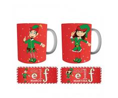 Altra Marca Coppia di Tazze Natalizie Personalizzate Elf Family Mug Prima Colazione Breakfast - Grafica Rossa