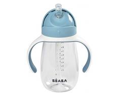 BÉABA - Biberon/Tazza di Apprendimento 2 in 1, Tazza con cannuccia per Bambini, 100% a Tenuta, Salvagoccia, Facile da aprire, Manici Removibili, Tritan e Silicone, 300 ml, Blu