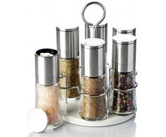 Macina Pepe 6er Set con supporto rotante - vetro vero - Ceramica - Macinino - Macina Spezie Macina Peperoncino - gastro set - senza contenuto di Spezie - 70ml in acciaio inox