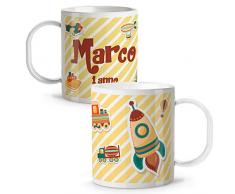 Tazza Colazione Bambini Personalizzata con Nome. Ritorno a Scuola. Plastica. Vari Disegni. Razzo