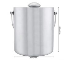 2L / 3L Alta Capacità Secchio di Ghiaccio Doppio Strato Acciaio Inossidabile Argento Doppia Parete Secchio di Ghiaccio con Coperchio e Maniglia per Nozze Party Ristorante Picnic (2L)