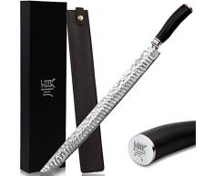 YOUSUNLONG Coltello Ultimate Sakimaru Coltello da filetto giapponese da 15 pollici (380 mm) in acciaio Damasco Adatto per tagliare tonno e salmone-Manico in ebano naturale con fodero in pelle