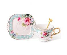 fanquare Tazza da Tè e Piattino per Fiori, Set di Tazze da Caffè e Tè Vintage, Tazza da Caffè in Ceramica per la Colazione e il Tè Pomeridiano, Verde