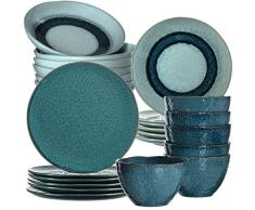 Leonardo Matera Steingut 026059 - Set di stoviglie in grès, 24 pezzi, piatto, ciotole, servizio da tavola lavabile in lavastoviglie, 980 ml, Ø 20,7, 22,5 e 27 cm, colore: Blu