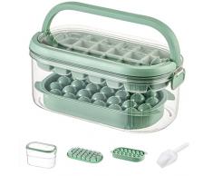 Umiblu Ghiaccio Stampo,Set Di Contenitori Per Ghiaccio Con Coperchio, Ice Box Con Una Scatola Per Contenere il Ghiaccio, 2 Stampi Ghiaccio E Un Mestolo Per Ghiaccio(Verde salvia)