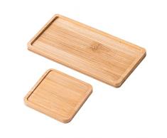 Milageto Set di 2 Vassoi da Toeletta in Legno, Vassoio per Dispenser di Sapone Autoportante, Portaoggetti da Appoggio, Portasapone, Vassoio da Bagno, Quadrato e Rettangolo