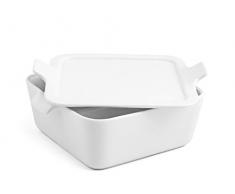 H&h pirofila quadra, porcellana bianca, cm18xh7, con coperch