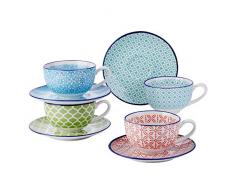 vancasso Macaron Set di 4 Tazze e 4 Piattini Servizi da caffè in Porcellana Cappuccino/The per Bar, Ristoranti e Privati 200ml