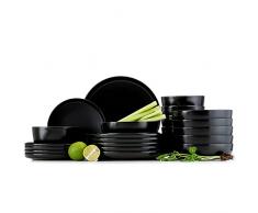 Konsimo Victo Servizio Tavola - Piatti 6 Persone - Set Piatti 24 Pezzi - Servizio Piatti in Ceramica - Servizio da Portata Elegante e Minimalista - Servizio Tavola - Nero