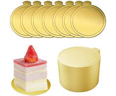 PIQIUQIU 100 PZ 8 cm Mousse Cake Boards Carta Oro Cupcake Dessert Espositori Vassoio Piatto Torta Rotondo