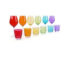 Excelsa Happy Colour Set Calici e Bicchieri, Vetro, Multicolore