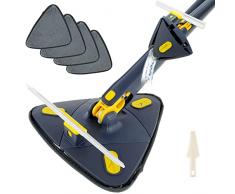 Mocio Triangolare,Mocio Pulizia con Tergicristallo,Mocio con Manico Lungo Regolabile Girevole a 360°,Mocio Automatico Strizzatura Acqua Per la Pulizia di Pareti, Soffitti, Finestre (Manico da 2,15 m)