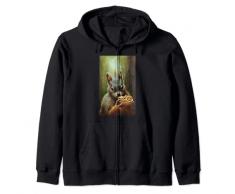 simpatico fumetto disegno scoiattolo rosso foresta animale noci ciotola Felpa con Cappuccio