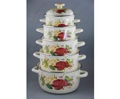 TJLSS Casseruola a 5-pentole domestiche Set Multifunzione Smalto pentole pentole zuppa pentola pentola in induzione Piano Universale Set da Cucina
